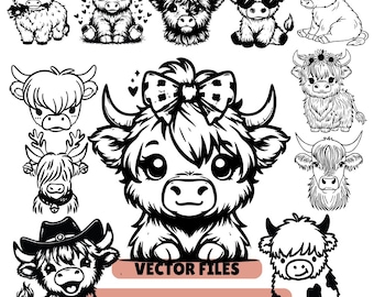 SVG-bundel Schotse hooglanders · grappige baby boerderij dieren clipart (svg, png)