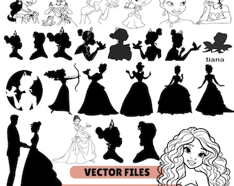 Princess Silhouette SVG Bundle, Fairytale Frog Theme Cut Files (SVG, PNG)