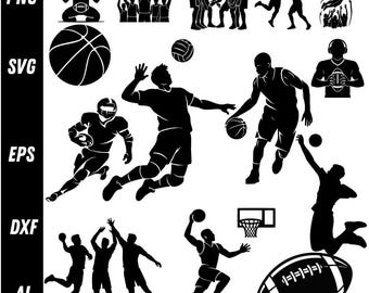 Basketbal silhouet SVG-bundel: sport vectorbestanden knippen (digitale download)