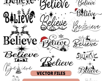 Believe SVG-bundel – kersttekstontwerpen, inspirerende quote gesneden bestanden (digitale download)