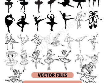Ballerina SVG-bundel, clipart danseres, ballet schets kunst (SVG, PNG)
