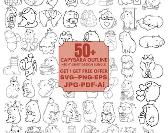 Capibara SVG-bundel | Kawaii schets dierenillustraties (png, svg, eps, jpg, pdf, ai)