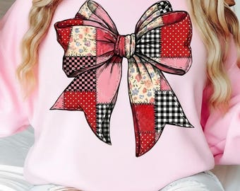 Noeud coquette Saint-Valentin PNG : motif patchwork rétro (téléchargement numérique)