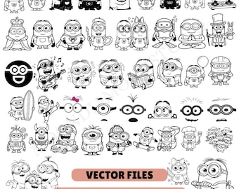 Cute Cartoon Outline SVG Bundle | Funny Character Clipart PNG | Kids Coloring SVG Files | Cricut Cut Files Digital Download