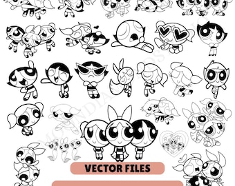 Powerpuff Girls SVG Bundle | Blossom, Bubbles, Buttercup Outlines (svg, png, eps)