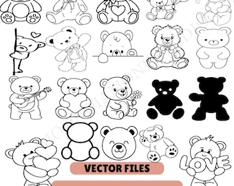 Overzicht teddybeer, berengezicht SVG, gesplitst monogram, silhouet, vector, digitale download