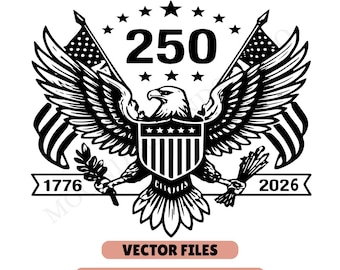 250e verjaardag Amerikaanse vlag adelaar SVG-png | Patriottisch USA Eagle-ontwerp | 4 juli-clipart | Cricut silhouet gesneden bestand