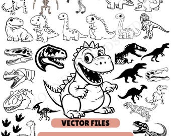 Dinosaurus SVG-bundel, Dino-silhouetten, Kids Craft Cut-bestanden (SVG PNG)