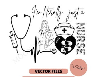 Verpleegkundige SVG PNG, ik ben letterlijk gewoon een verpleegster, grappig verpleegstershirt, sarcastische verpleegster png, verpleegkundige geschenken, snijbestand Cricut, png