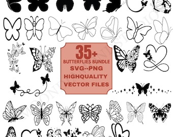 Vlinder SVG-bundel, vectorbestanden voor de Cricut, clipart-silhouet (digitale download)