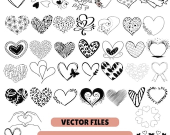 Hart SVG-bundel | Doodle, schets, bloemen liefde clipart (40 bestanden)
