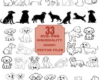 Hond SVG-bundel, puppy overzicht gesneden bestand (digitale download)