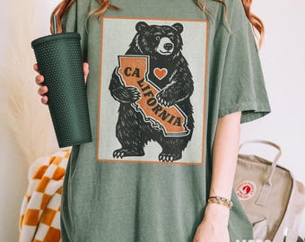 Kalifornien Lovers T-shirt Retro Björngrafik Tee Nationalpark Äventyrare Gåva Natur Resa T-shirt för Vandrare Campare Backpackers Resenärer