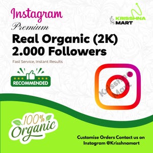 May include: An advertisement for Instagram services. The image features the Instagram logo, text that reads "Real Organic (2K) 2.000 Followers", and a "Recommended" badge. The design uses a gradient of orange, red, and purple.