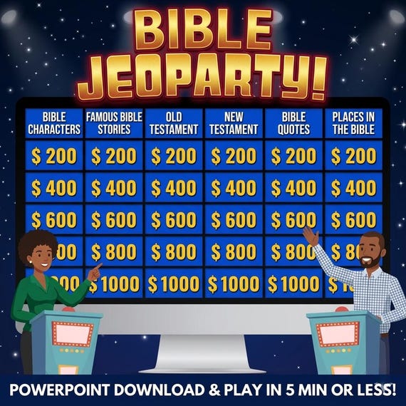 Bible Jeoparty PowerPoint Game | Church Trivia Game | Christian Bible Quiz Game | Bible Study Activity | Jeopardy Party Game | Bible Trivia