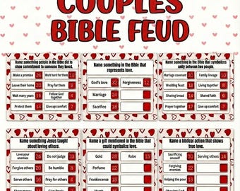 Couples Day Bible Feud Game | Christian Family Game | Printable Party Game | Church Activity Bible Feud Valentine’s Day | Trivia Game