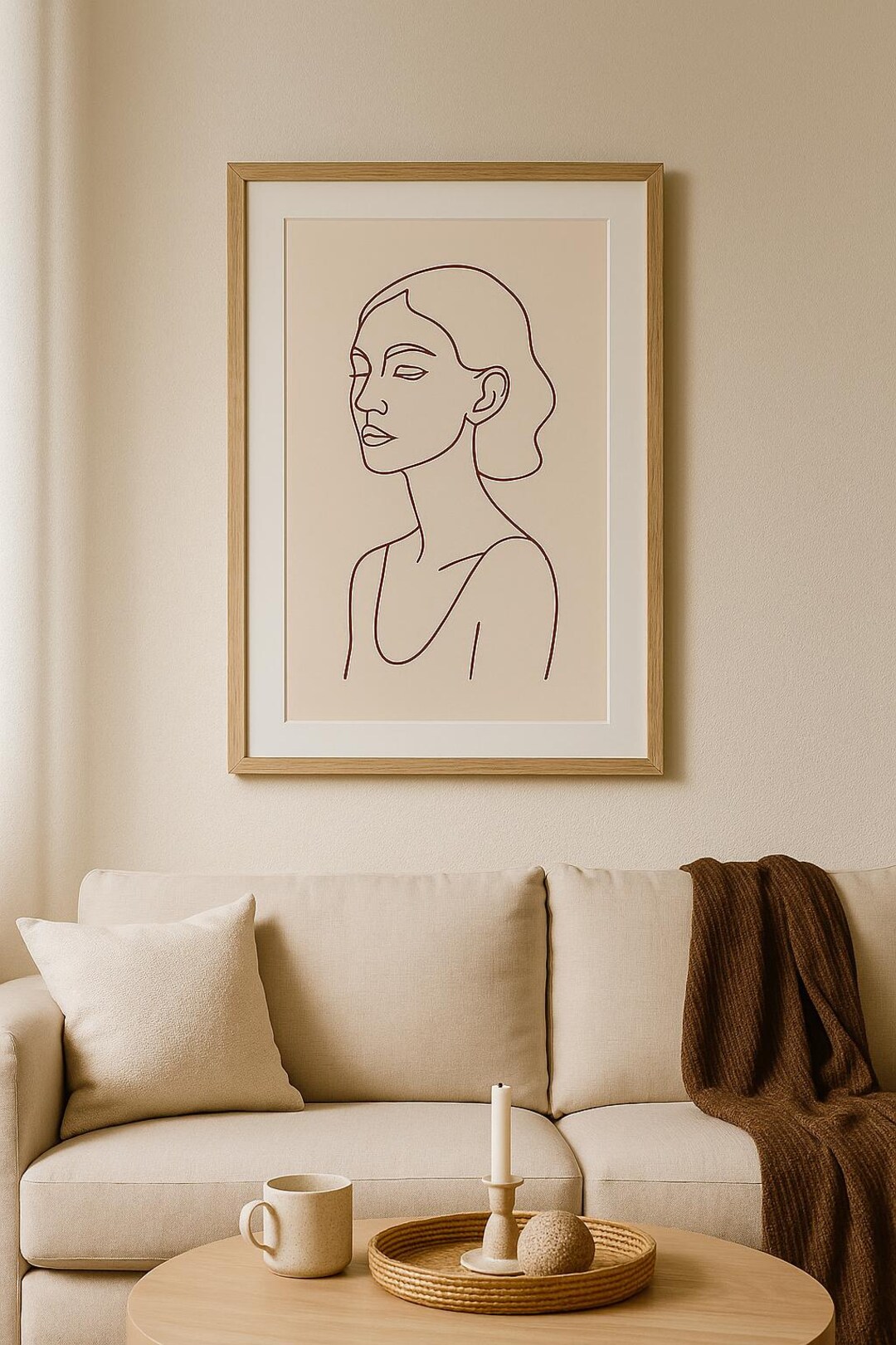 Minimalist Female Line Art Print | Scandinavian Wall Art, Beige Modern ...