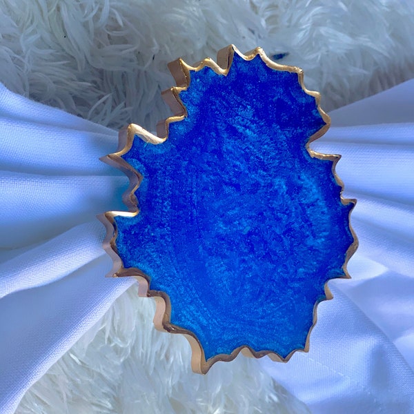 Unique Set of 6, Agate Geode, Napkin Holder, Epoxy Napkin Ring, Resin Napkin Ring, Blue Gold, Silver Napkin Ring, Wedding Gift, Table Decor