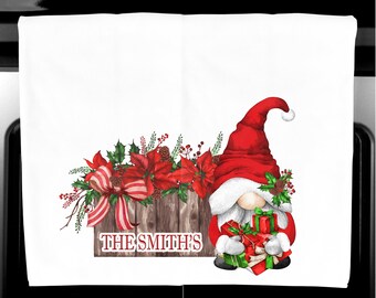 Gnome Christmas Kitchen Towel: Cotton Flour Sack, Holiday Decor