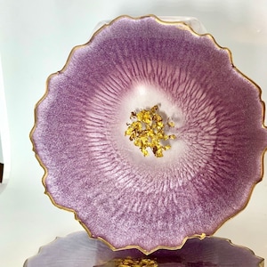 Unique  Geode Shape Resin Coasters, Agate Coaster, Deep Purple with Gold Leaf Crystal Geode Coaster, Set of 2, 4, or 6 Coasters, Boho Decor