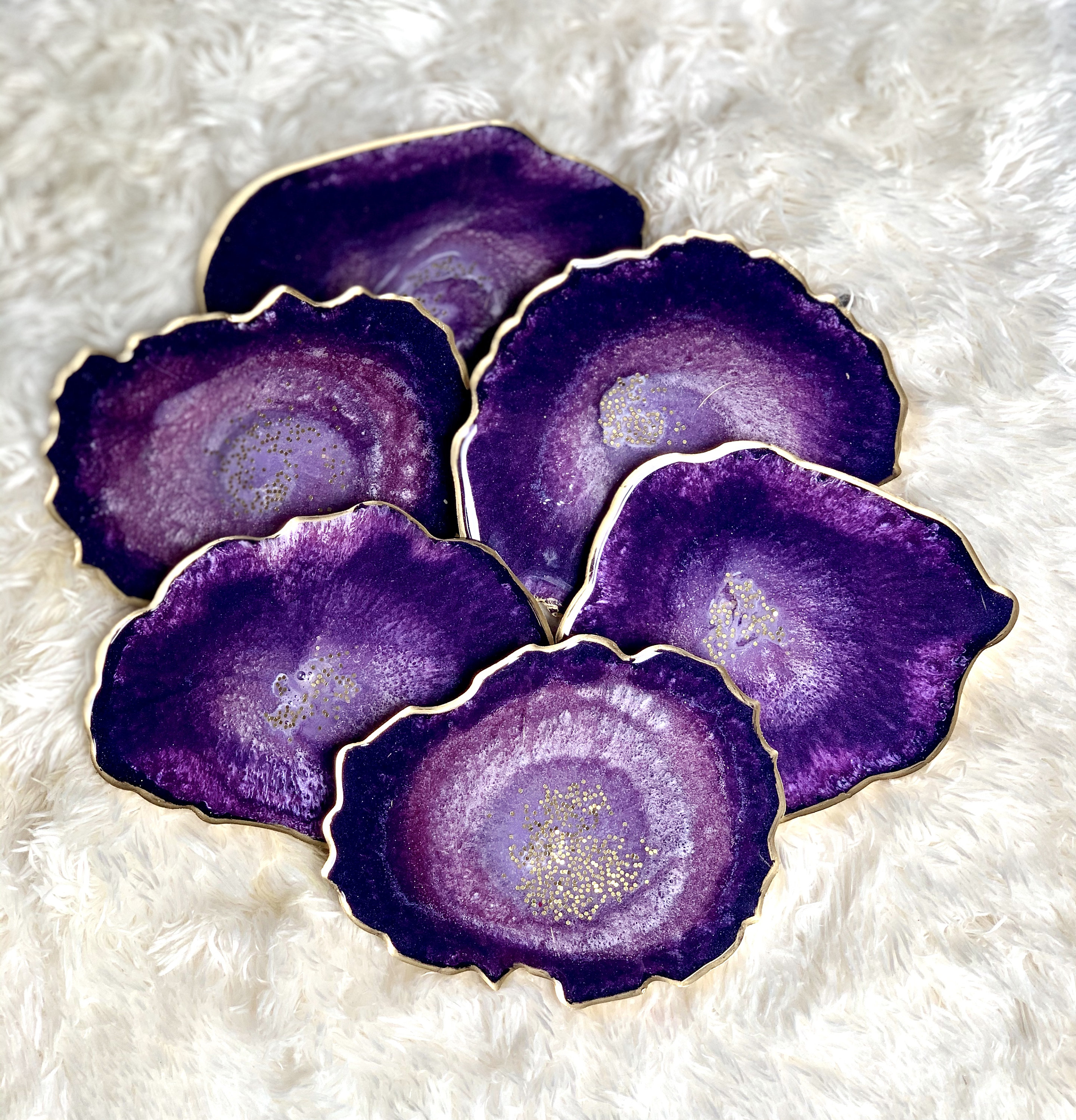 Amethyst Geode Resin Coasters With Gold Edge - House Chic Decor - Etsy