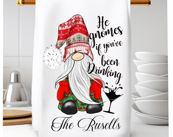 Personalized Christmas Gnome Kitchen Towel: Holiday Decor
