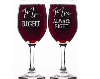 Personalized Stemless Wine Glasses, Mr. & Mrs. Always Right, Wedding Gift