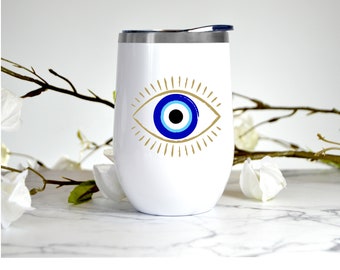 Personalized Evil Eye Coffee Mug, Custom Mug, Evil Eye, Turkish Eye, Wine Tumbler Evil Eye, Custom Gift, Birthday, Protection Hamsa, Lucky