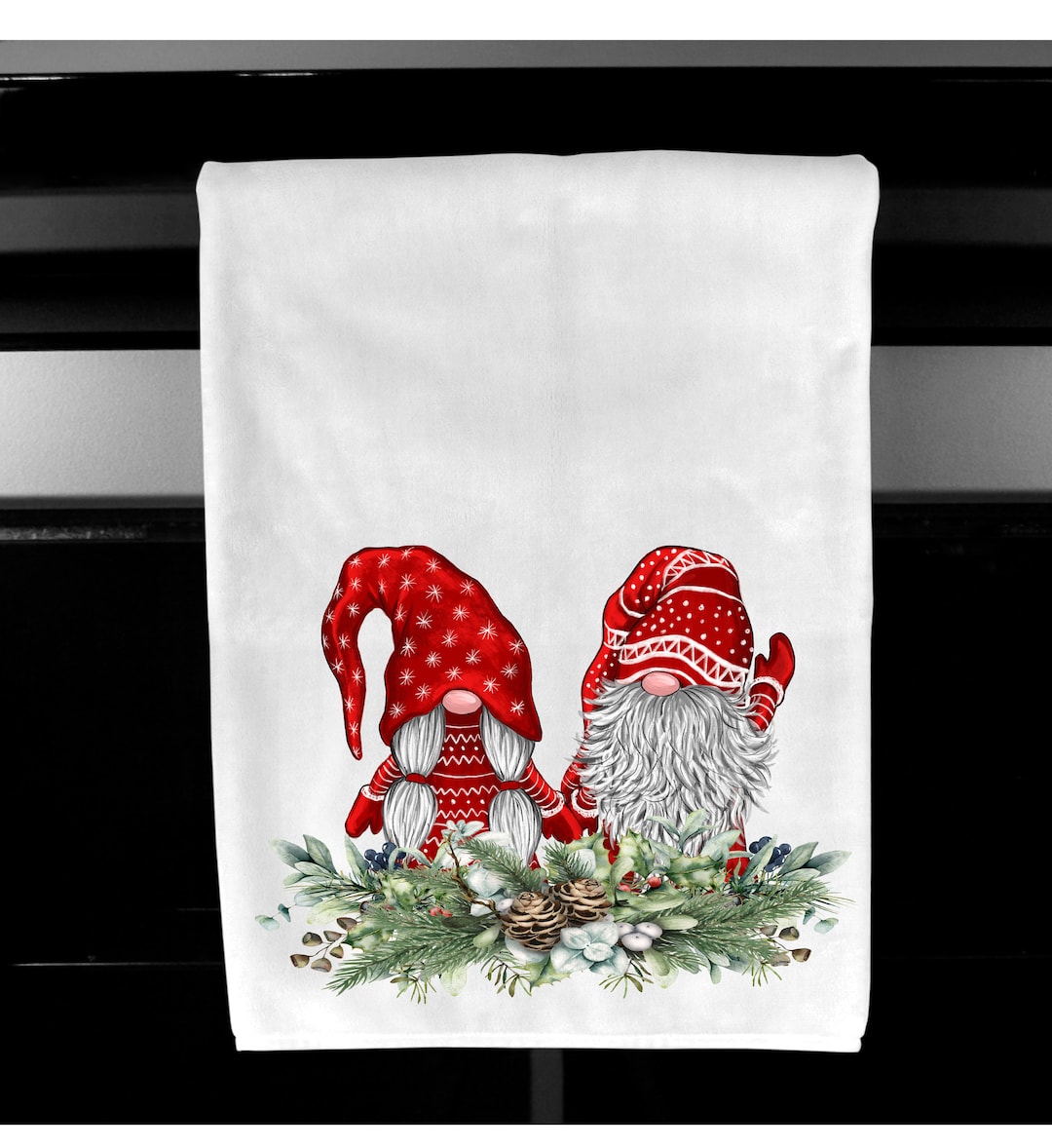 Christmas Gnomes Kitchen Towel, Kitchen Dish Towels, Gnome Towel, Merry