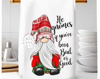Personalized Christmas Gnome Kitchen Towel: Holiday Decor Gift