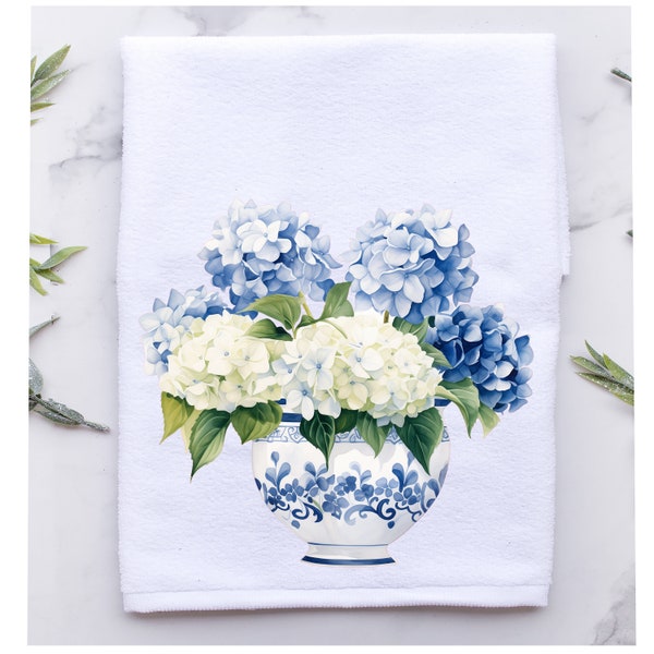 Blue Flowers Chinoiserie Kitchen Towel, Tea Dish Towel, Personalized Towel, Chinoiserie Ginger Vase Towel, Blue and White Kitchen Home Decor