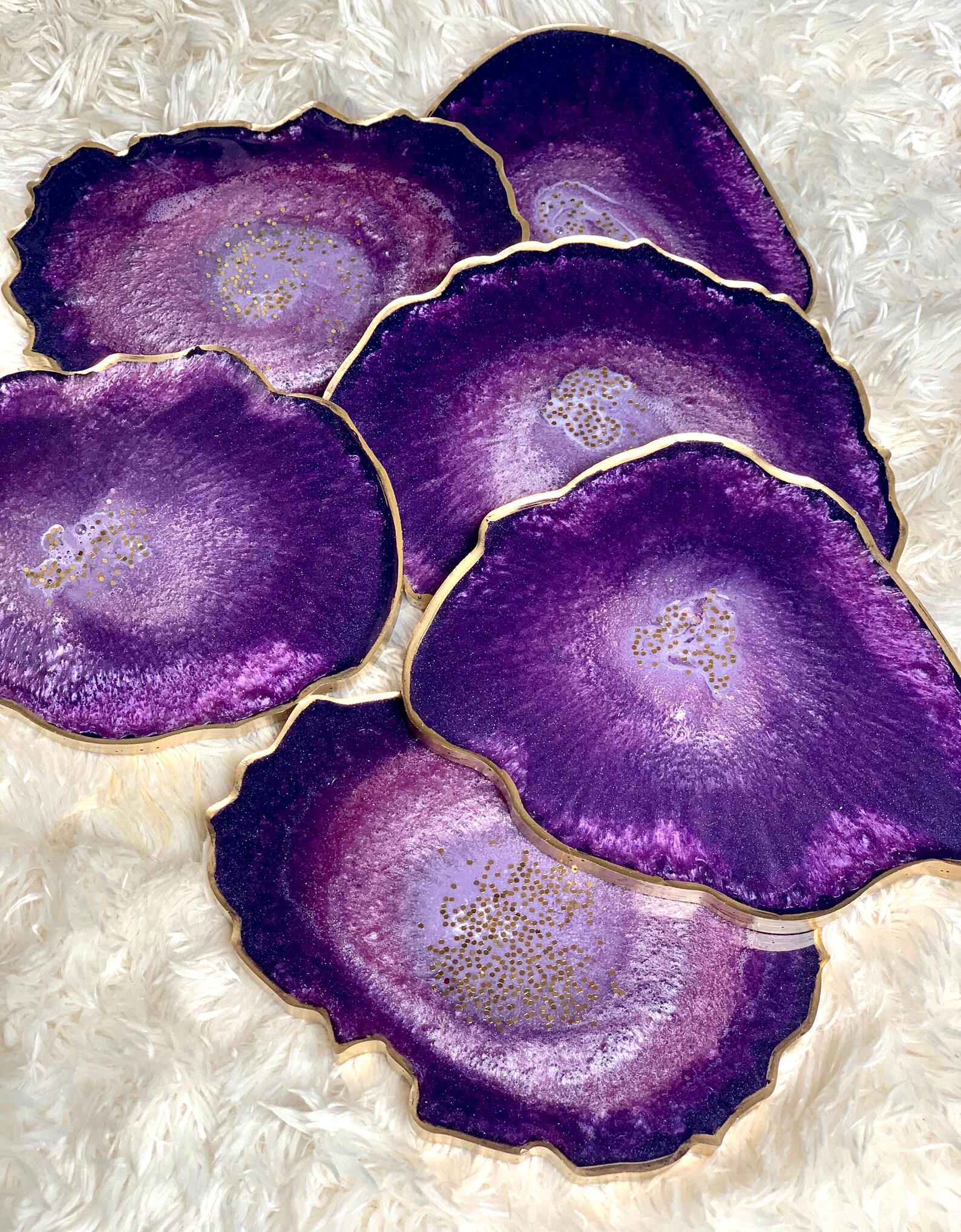Amethyst Geode Resin Coasters With Gold Edge - House Chic Decor - Etsy
