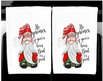 Christmas Gnome Kitchen Towel, Holiday Decor, Hostess Gift