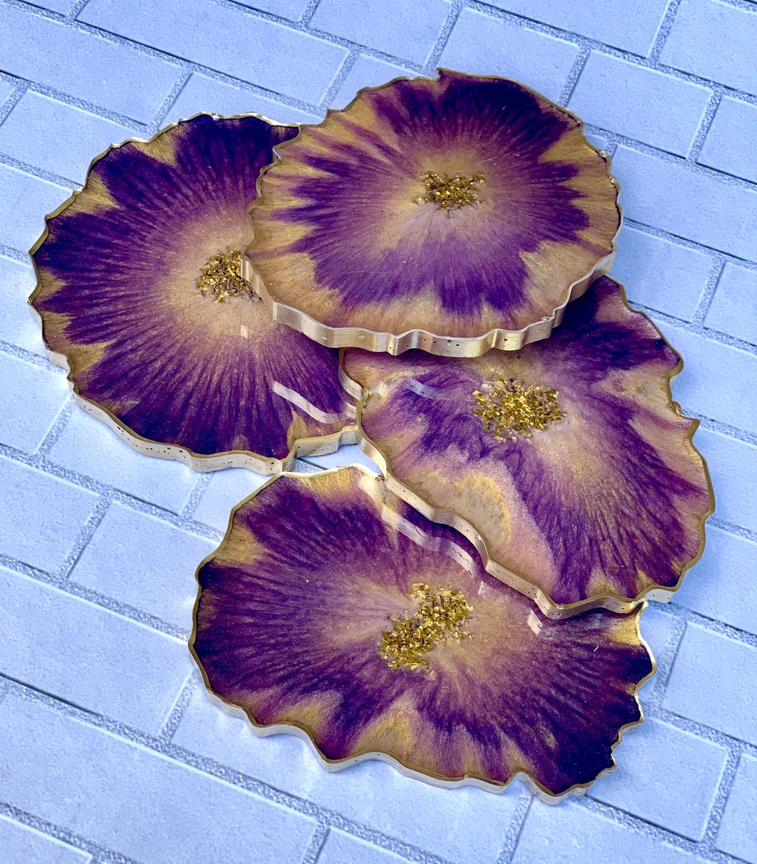 Amethyst Geode Resin Coasters, Gold Edge, House Chic Decor - Etsy