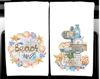 Nautical Kitchen Towel: Beach Life Decor, Absorbent Cotton Flour Sack