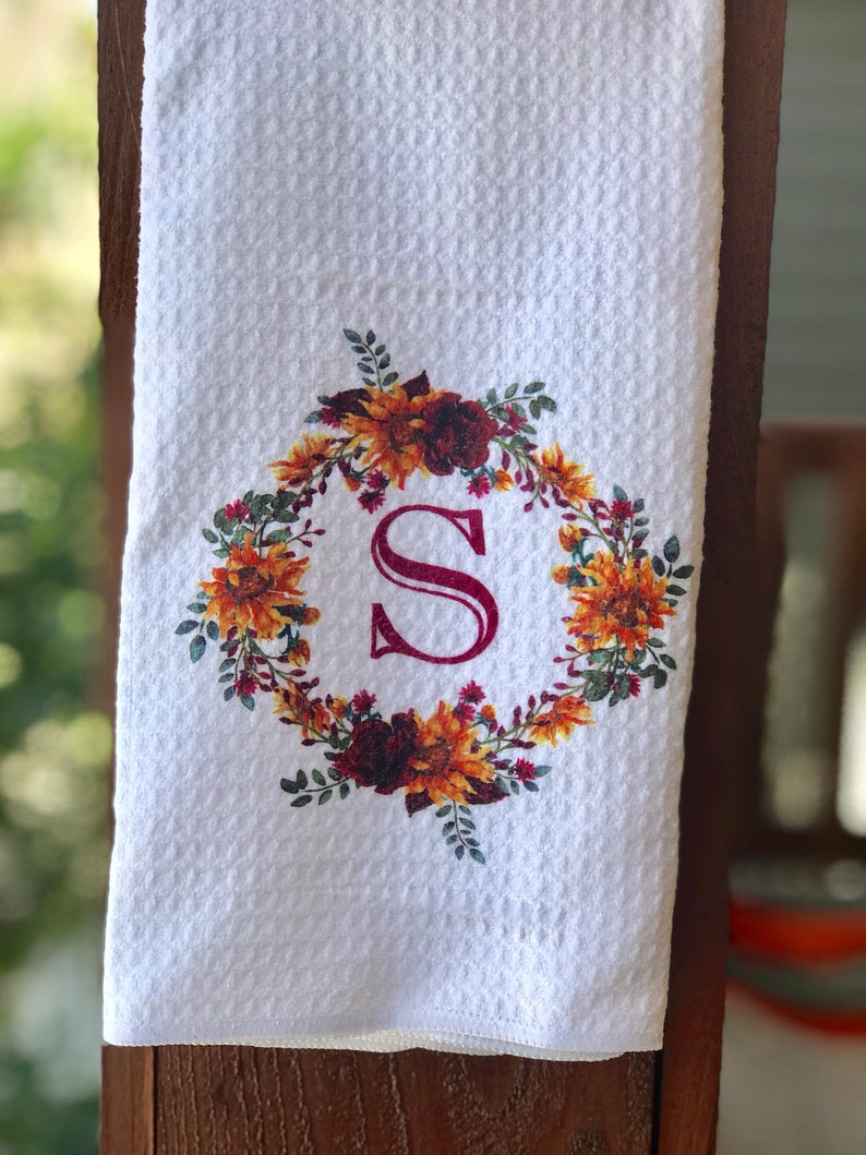 Kitchen Towels With Initial or Monogram Sunflowers Cute Etsy