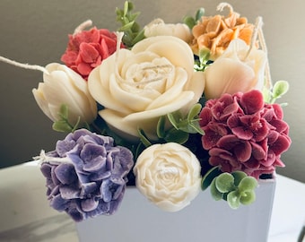 Floral Soy Candle Bouquet, Handmade Flower Candle