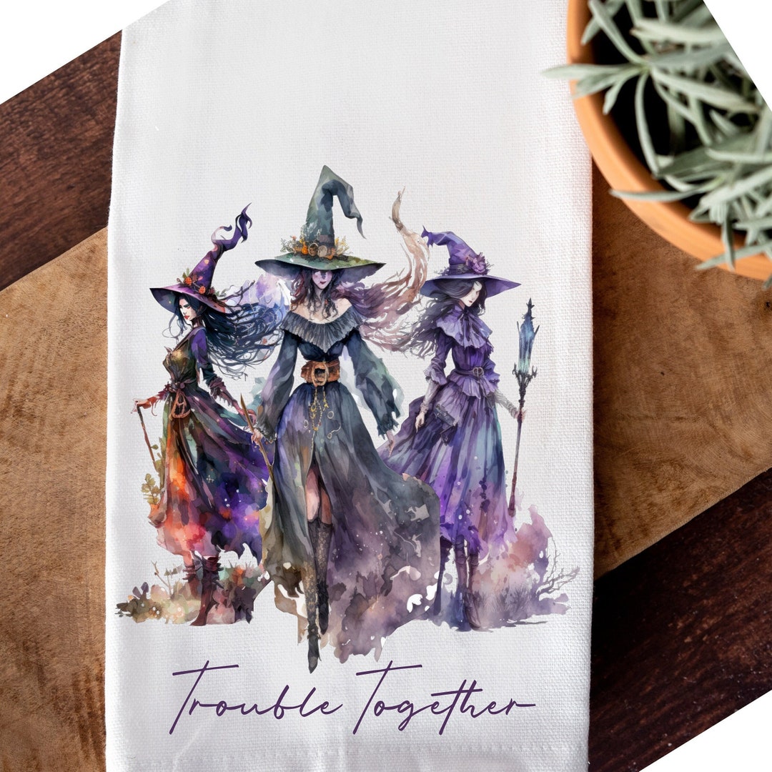 Halloween Witches Tea Kitchen Towel, Trouble Together Hocus Pocus, Fall ...