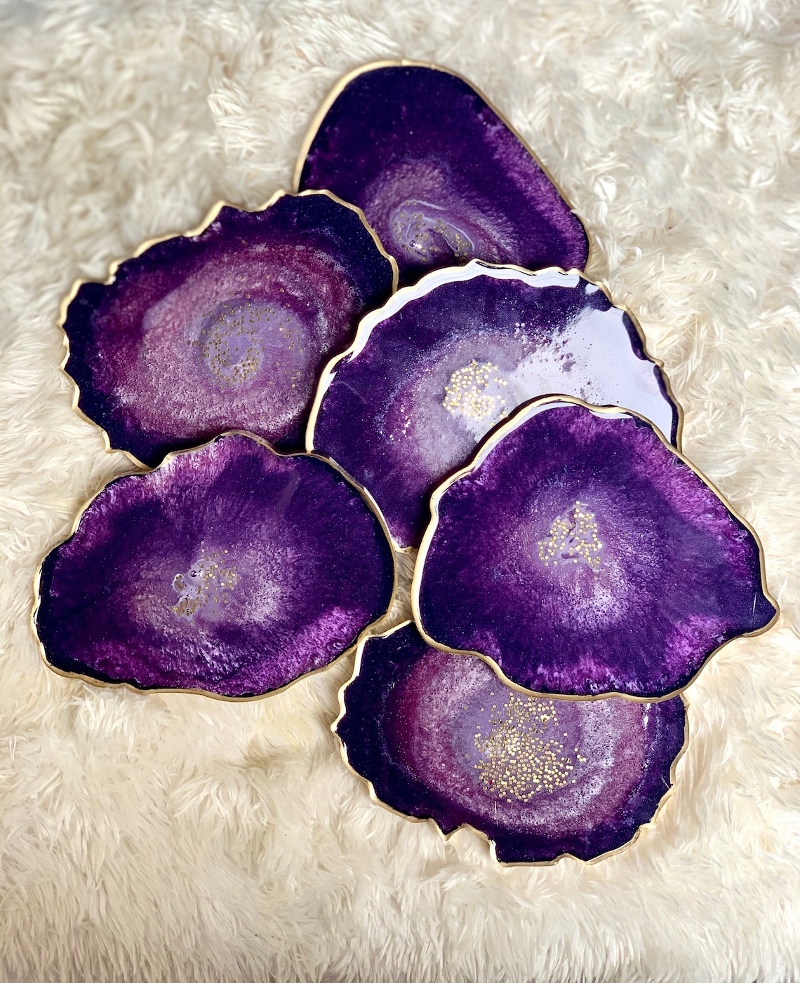 Amethyst Geode Resin Coasters With Gold Edge - House Chic Decor - Etsy