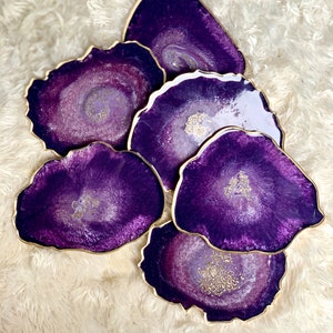 Unique Geode Shape Resin Coasters, Agate Coaster, Geode Tray, Resin Tray, Gold and Amethyst Geode Coaster, Gold Tray, House Chic decor