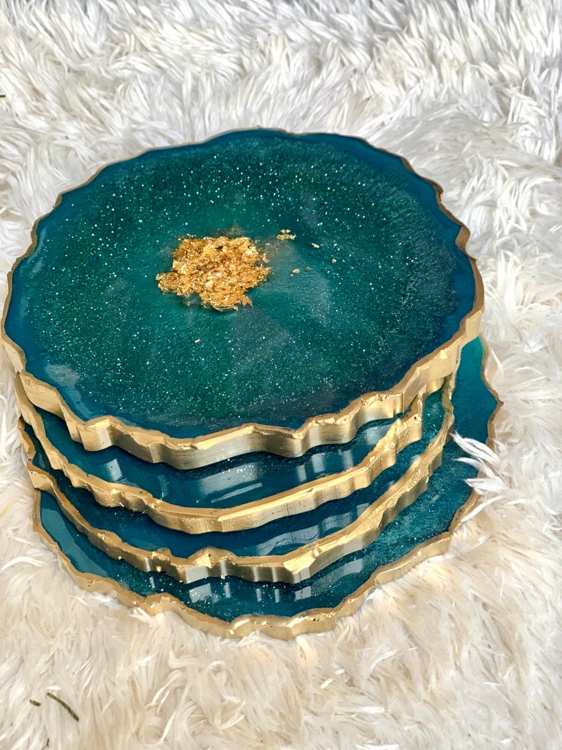 Unique Geode Shape Resin Coasters Agate Coaster Teal and