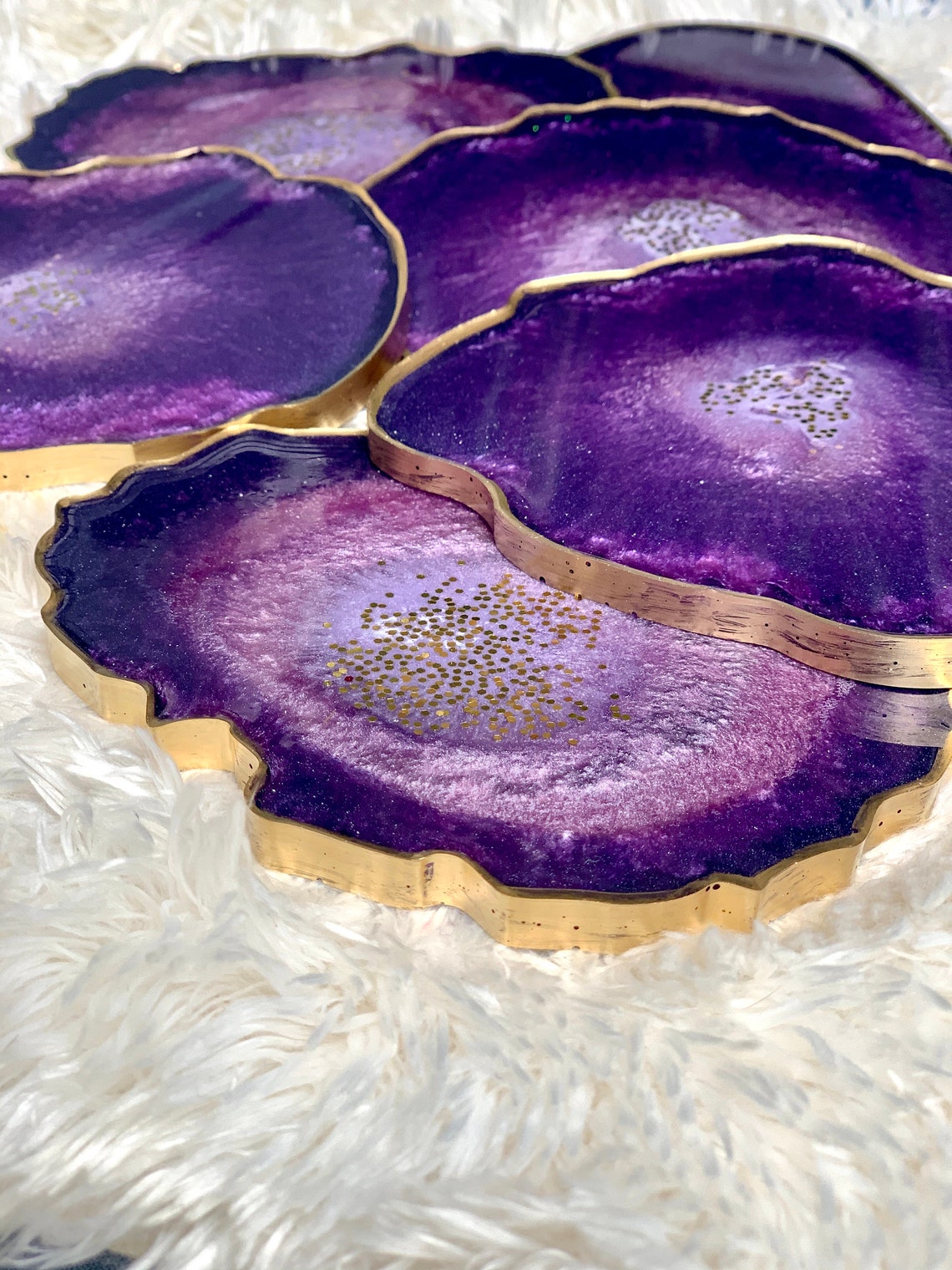 Amethyst Geode Resin Coasters With Gold Edge - House Chic Decor - Etsy