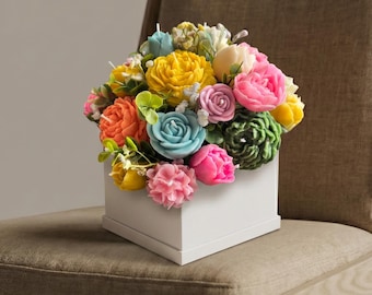 Candle Flowers Bouquet, Christmas Gift, Centerpiece Flowers Candles, Fall Candle Centerpiece, Fall Home Decor, Christmas Home Decor