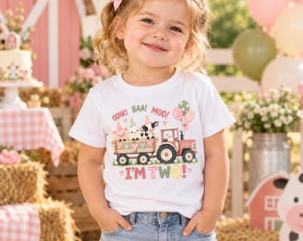 Oink Baa Moo I Am Two Outfit, Farm Animal Party Shirt, Personalized Farm Birthday Girl Shirt