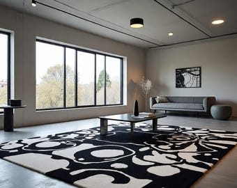 Hand Tufted modern abstract black & white 8X10 Area rug contemporary living room rug