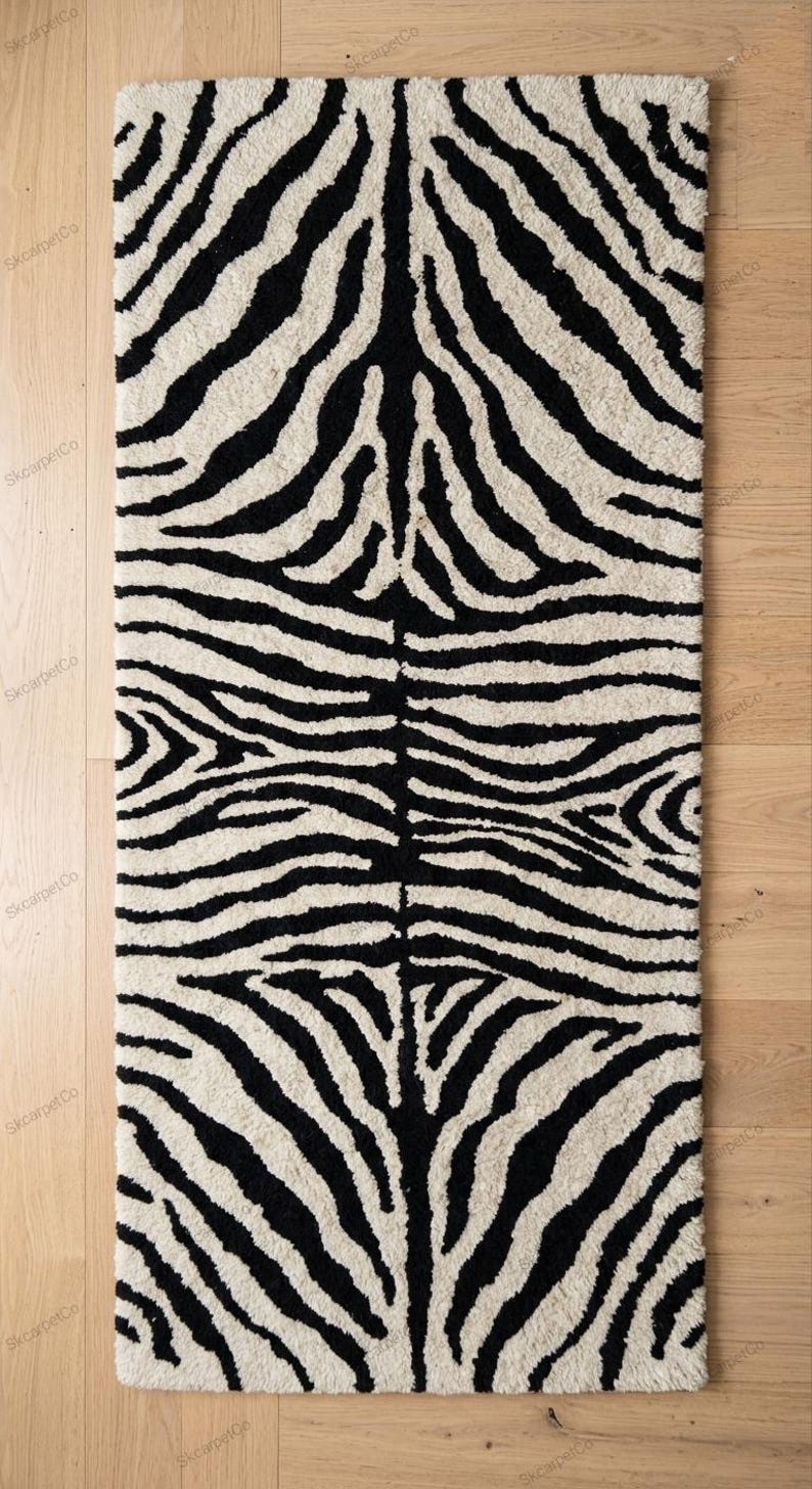 Hand Tufted Wool Zebra Runner Rug, Black White Animal Print Hallway ...