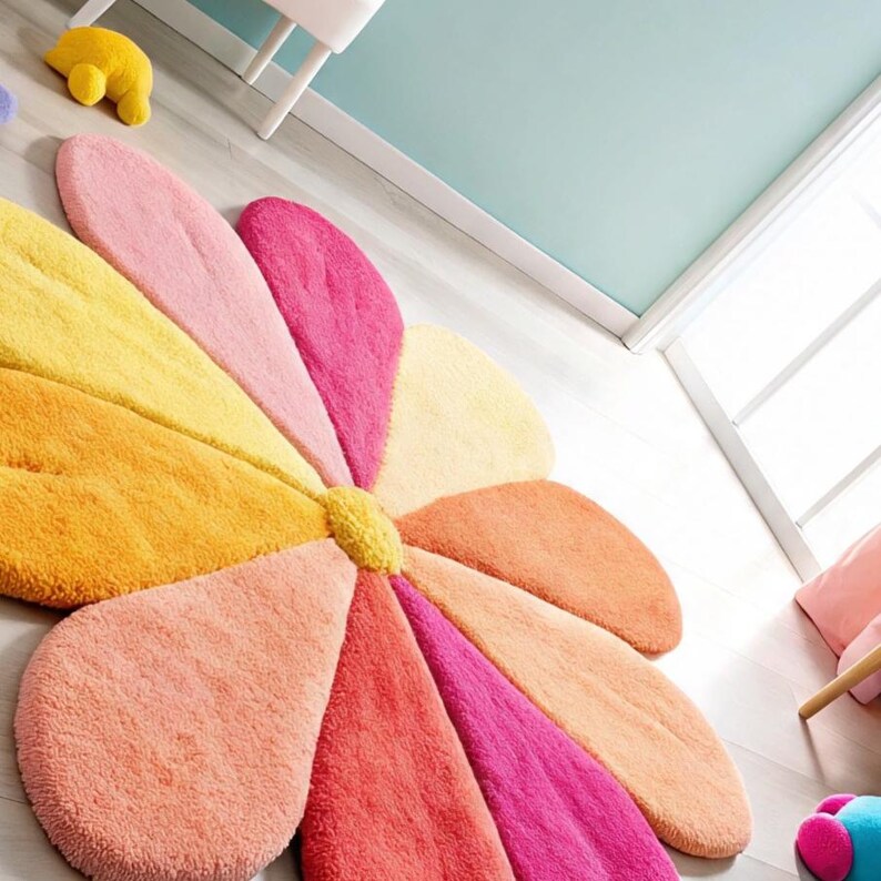 Hand Tufted Wool Rug Modern Floral Colorful Flower Shape Rug - Etsy
