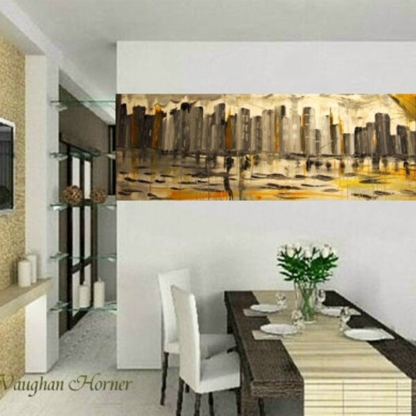 Original Abstract   Cityscape  Painting Ready to Hang gallery canvas   by Nicolette Vaughan Horner-Free shipping