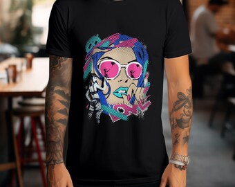 Camiseta de mujer con lentes rosas / Camiseta con gráfico de grafiti artístico