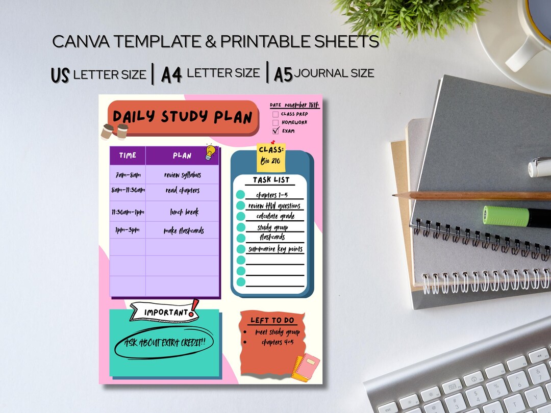 Daily Study Plan (color Pop) | Canva Template and Printable Pages ...